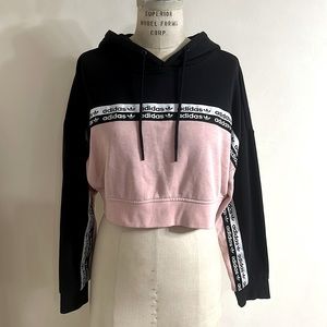 Adidas Black/Pink Crop Pullover Hoodie Size M
